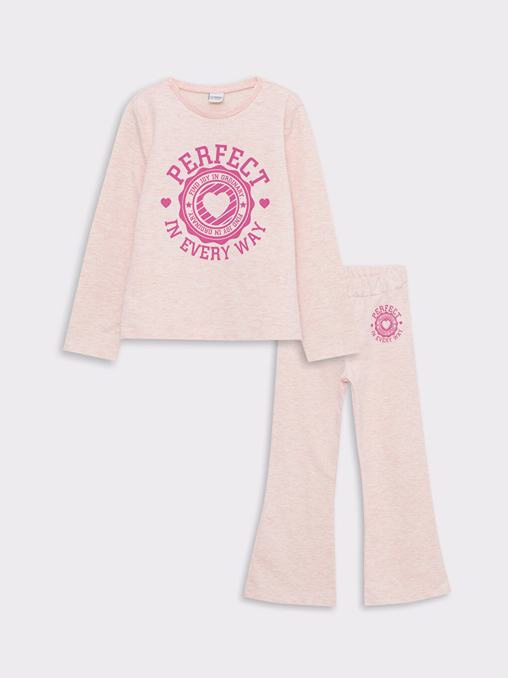 Crew Neck Printed Long Sleeve Girl's Sweatshirt and Trousers