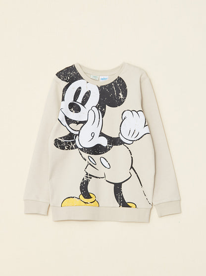 Crew Neck Mickey Mouse Printed Long Sleeve Boys' T-Shirt