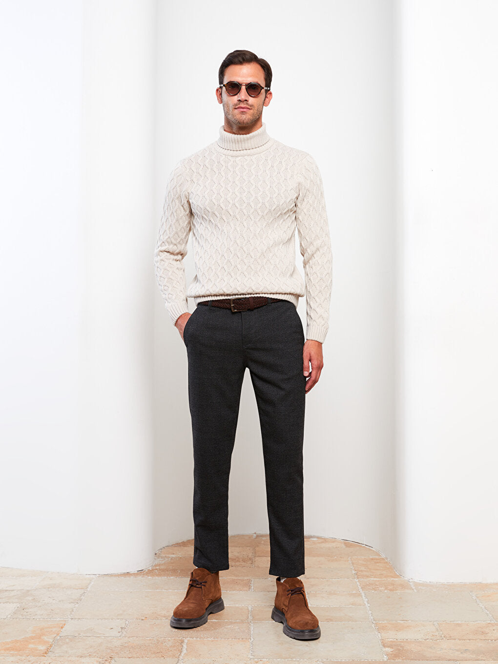 Turtleneck Long Sleeve Self-Patterned Men's Knitwear Sweater