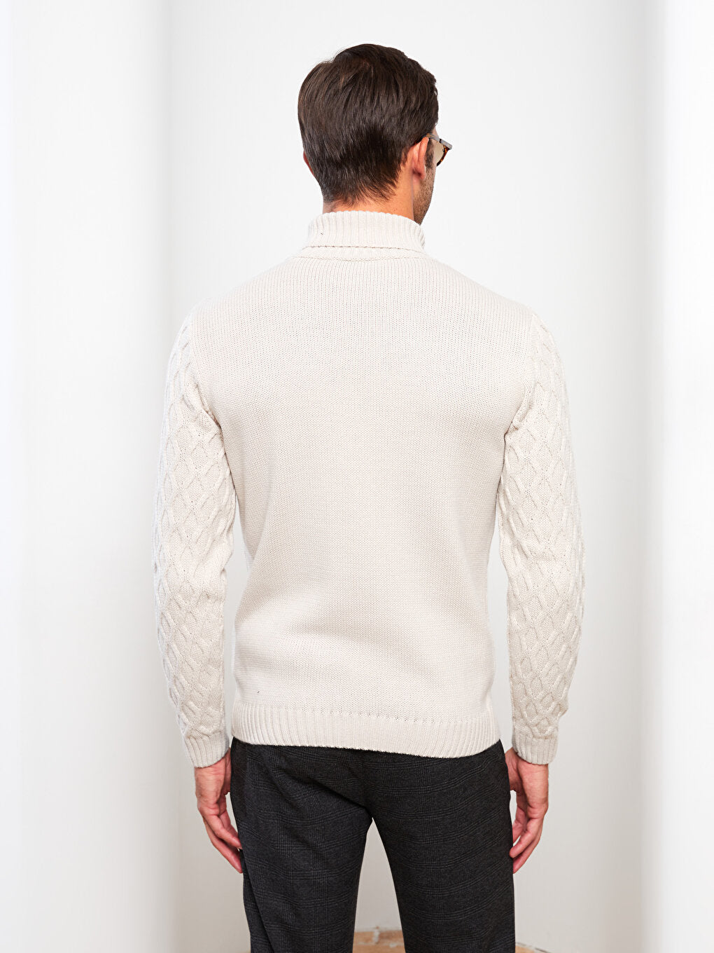 Turtleneck Long Sleeve Self-Patterned Men's Knitwear Sweater