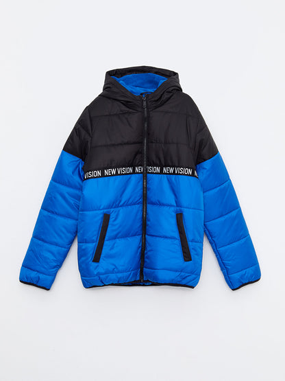 Hooded Color Block Boys Puffer Coat