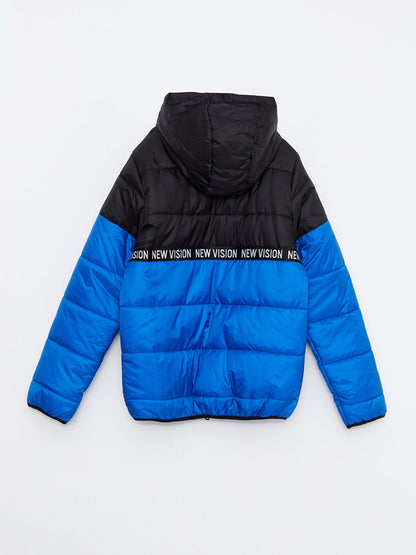 Hooded Color Block Boys Puffer Coat