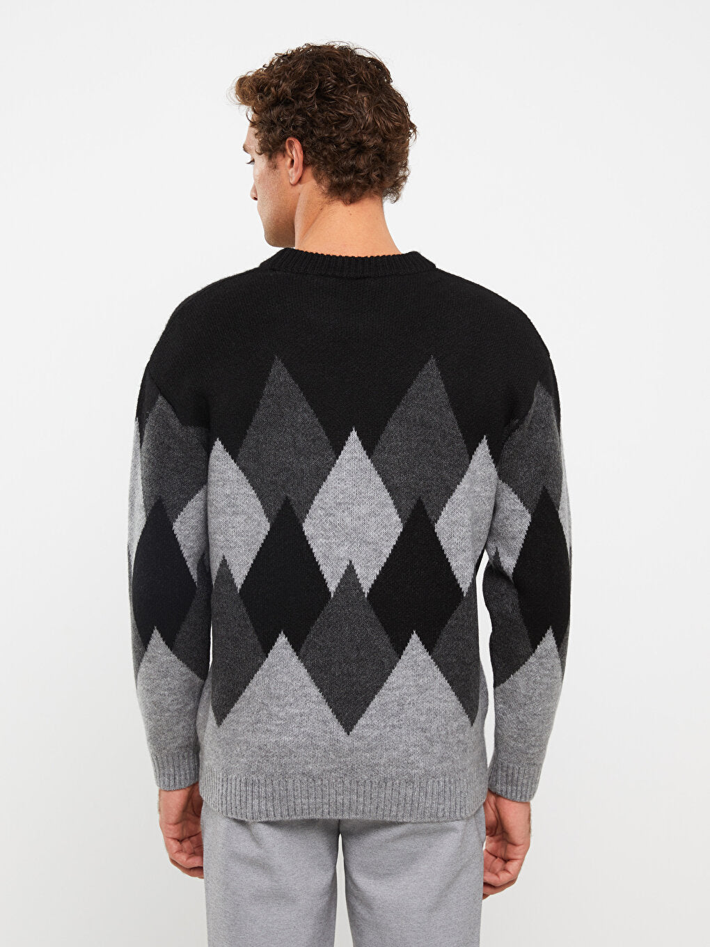 Crew Neck Long Sleeve Patterned Men's Knitwear Sweater