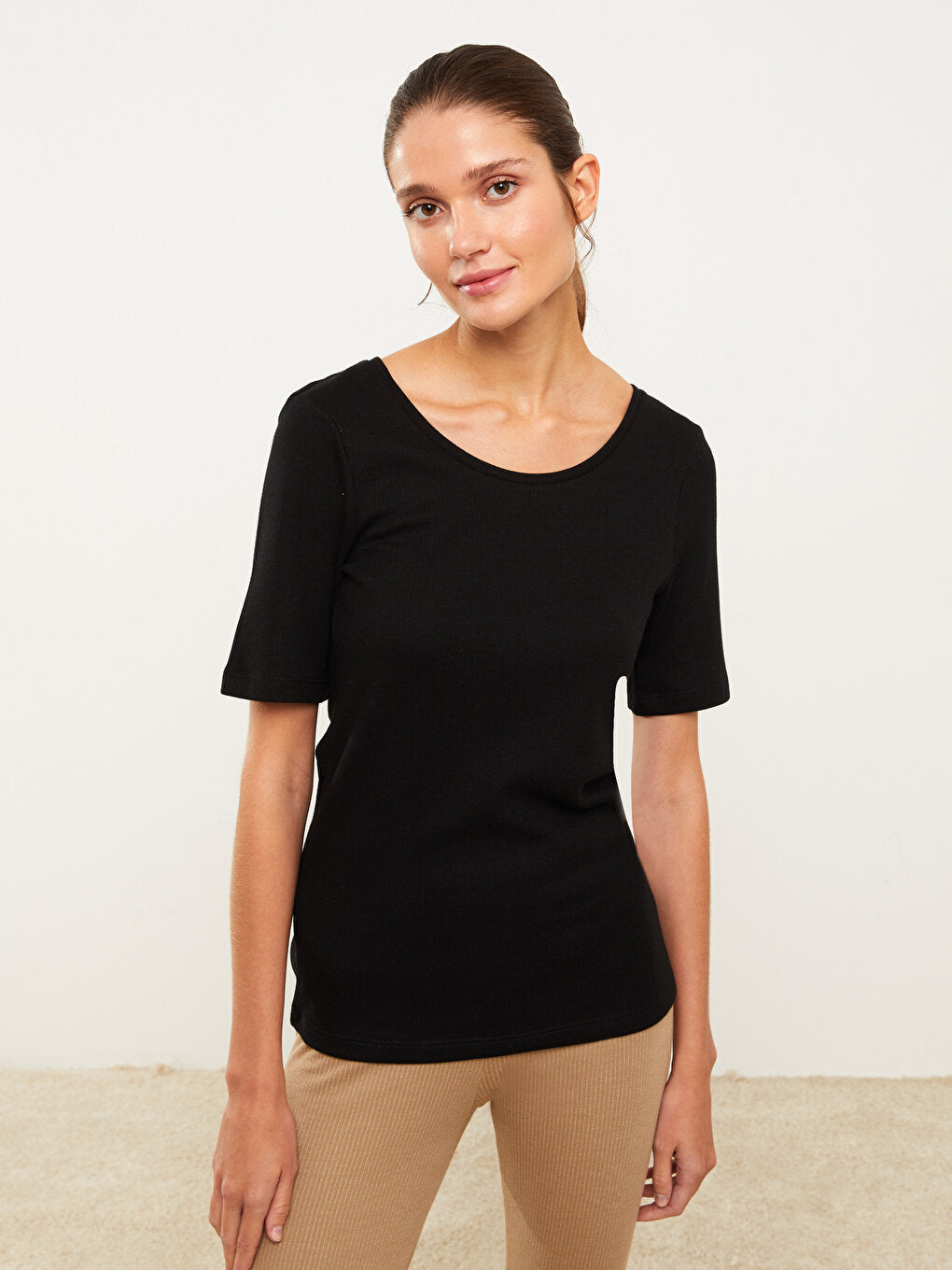 Crew Neck Plain Short Sleeve Women's Thermal Underwear