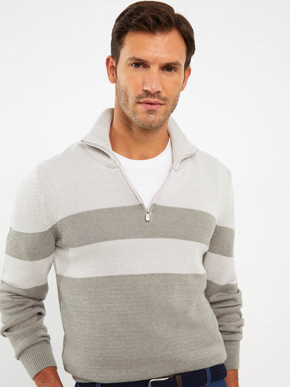 High Collar Long Sleeve Color Block Men's Knitwear Sweater