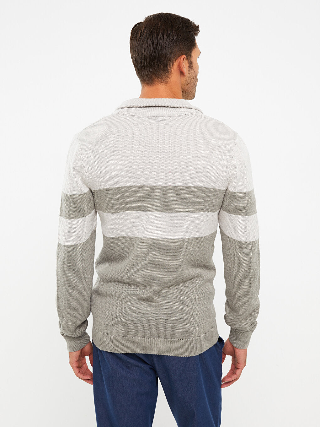 High Collar Long Sleeve Color Block Men's Knitwear Sweater