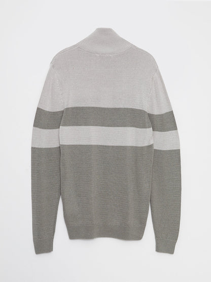 High Collar Long Sleeve Color Block Men's Knitwear Sweater