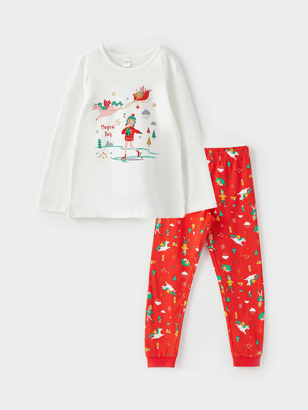 Crew Neck New Year's Themed Long Sleeve Girl's Pajama Set