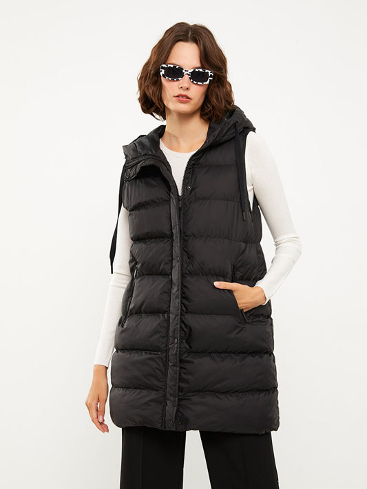 Hooded Quilted Patterned Women's Puffer Vest