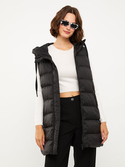 Hooded Quilted Patterned Women's Puffer Vest