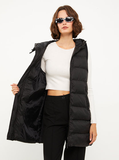 Hooded Quilted Patterned Women's Puffer Vest