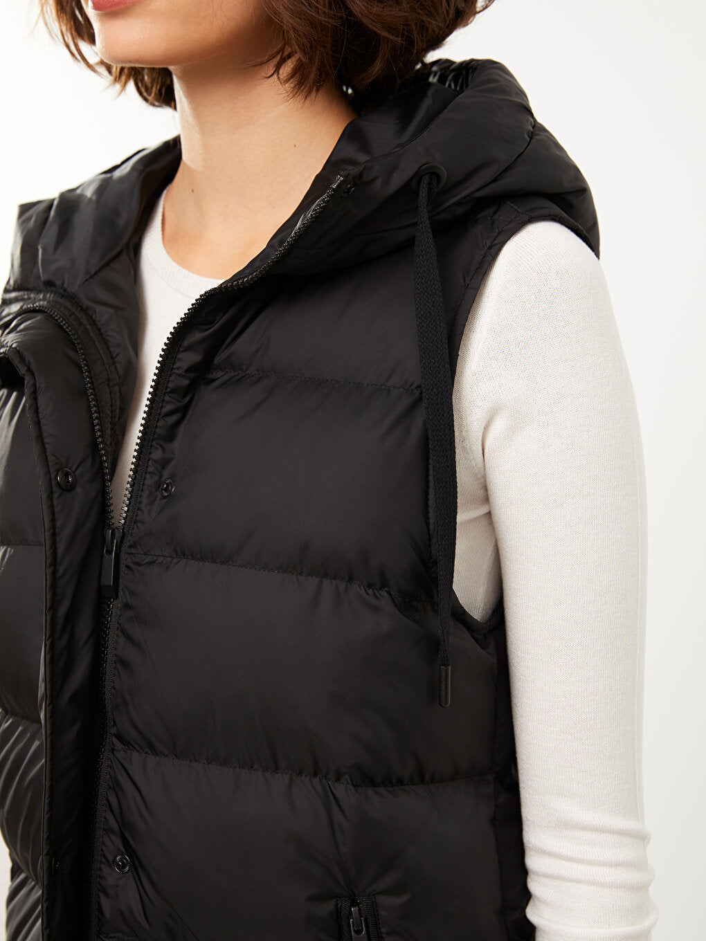 Hooded Quilted Patterned Women's Puffer Vest