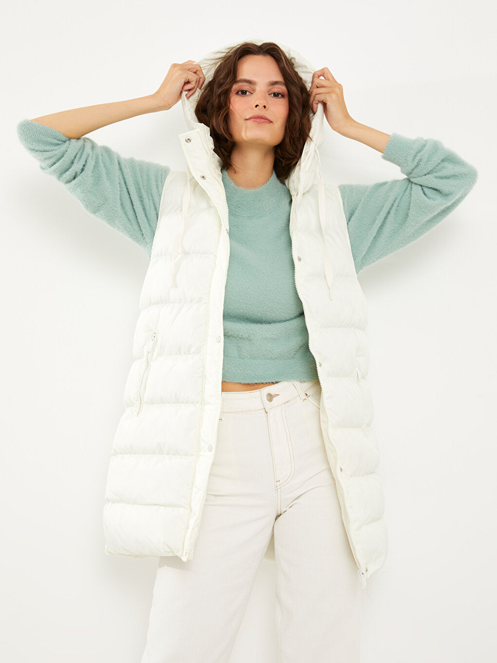 Hooded Quilted Patterned Women's Puffer Vest