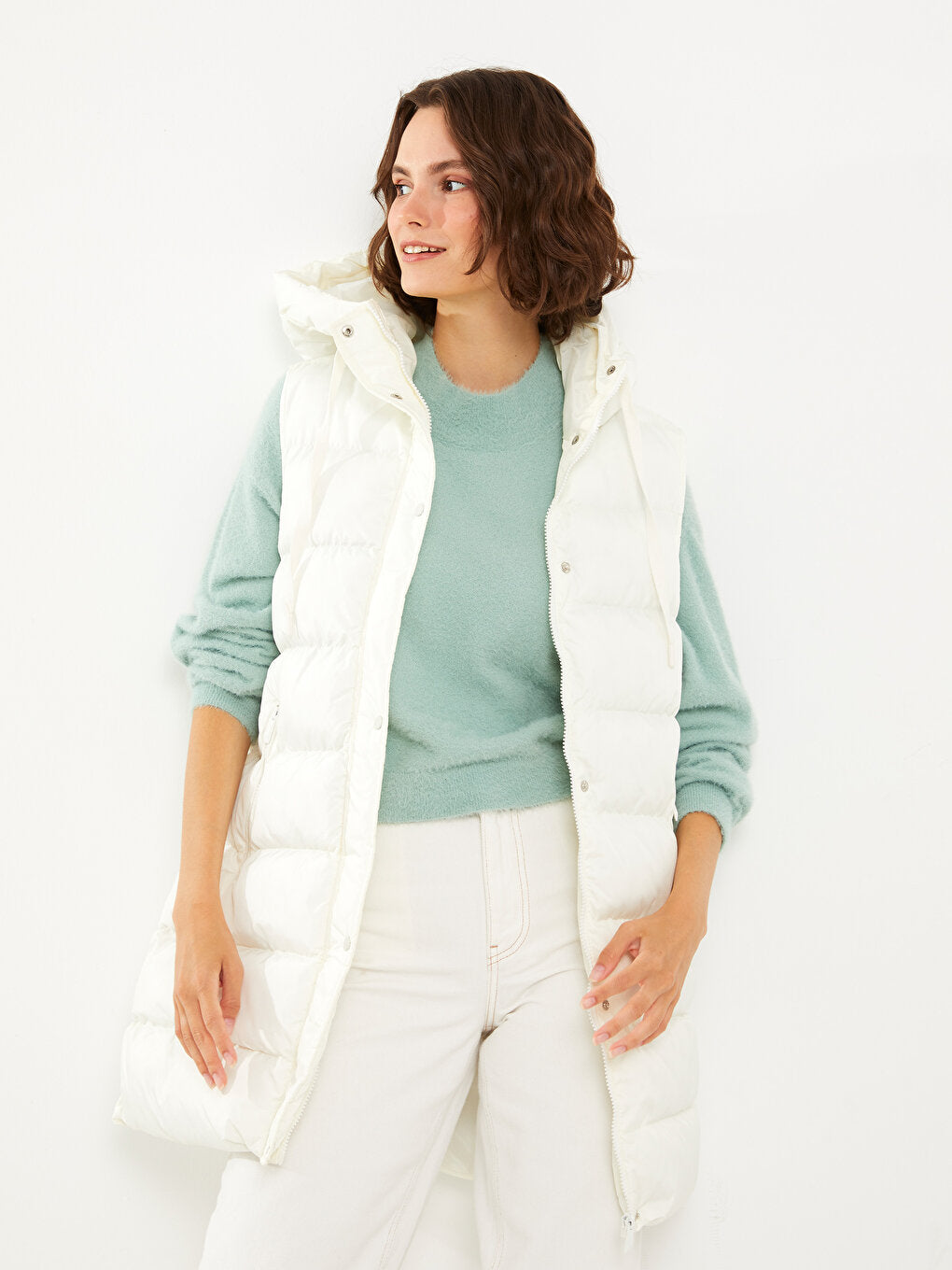 Hooded Quilted Patterned Women's Puffer Vest