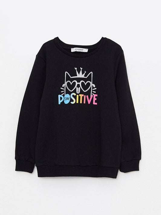 Crew Neck Printed Long Sleeve Girl's Sweatshirt