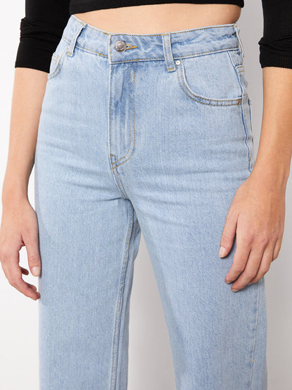 High Waist Wideleg Straight Pocket Detailed Women's Jean Trousers