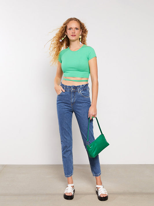 High Waist Mom Fit Straight Pocket Detailed Women's Jean Trousers