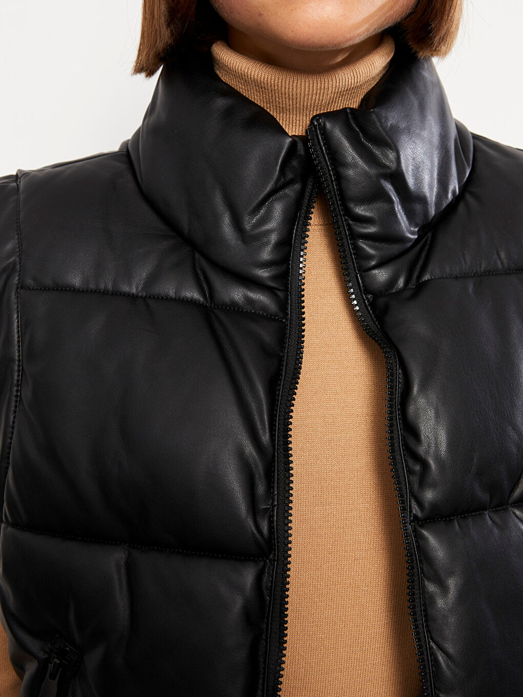 Women's High Collar Plain Puffer Vest