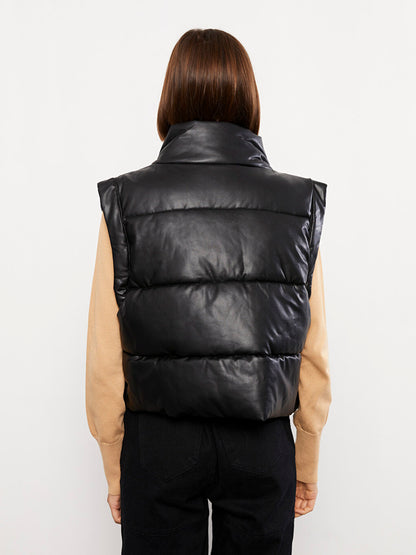 Women's High Collar Plain Puffer Vest