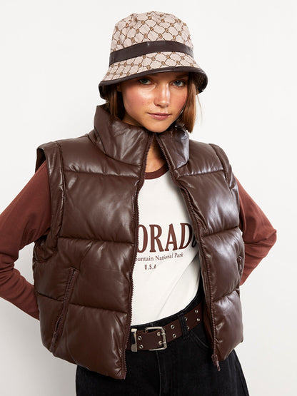 Women's High Collar Plain Puffer Vest