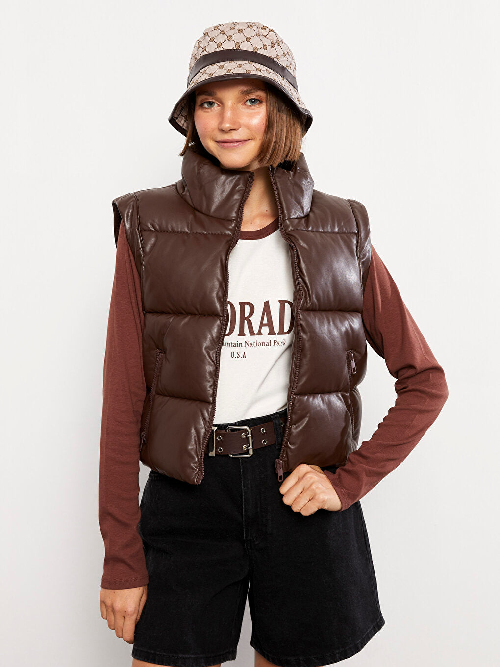 Women's High Collar Plain Puffer Vest