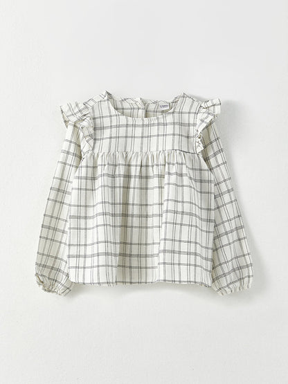 Crew Neck Plaid Long Sleeve Girl's Blouse