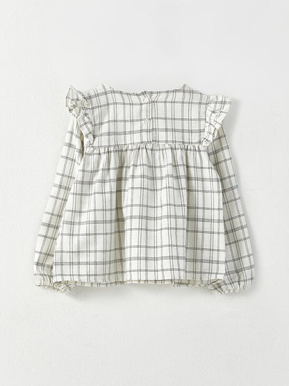 Crew Neck Plaid Long Sleeve Girl's Blouse