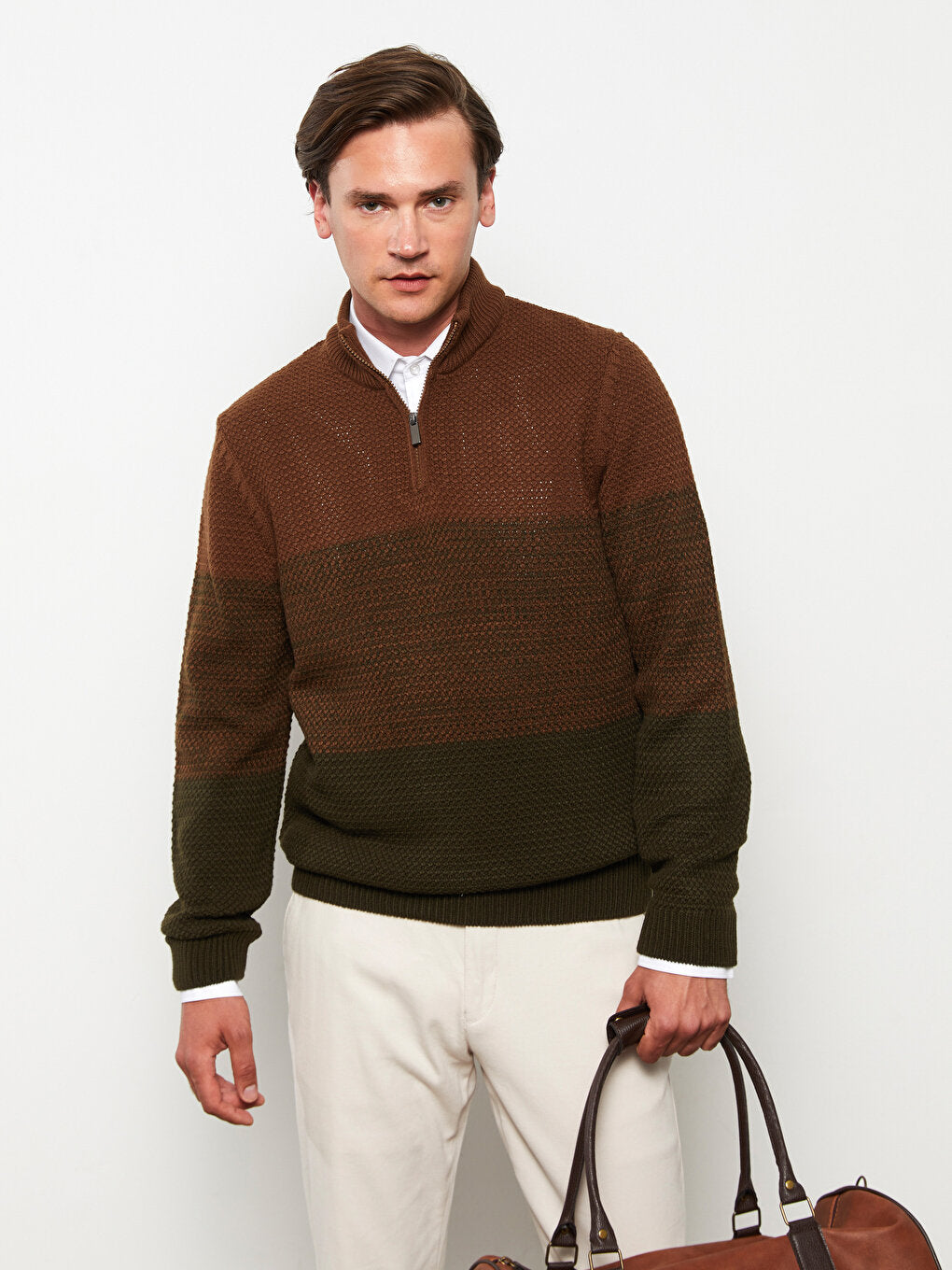 High Collar Long Sleeve Color Block Men's Knitwear Sweater