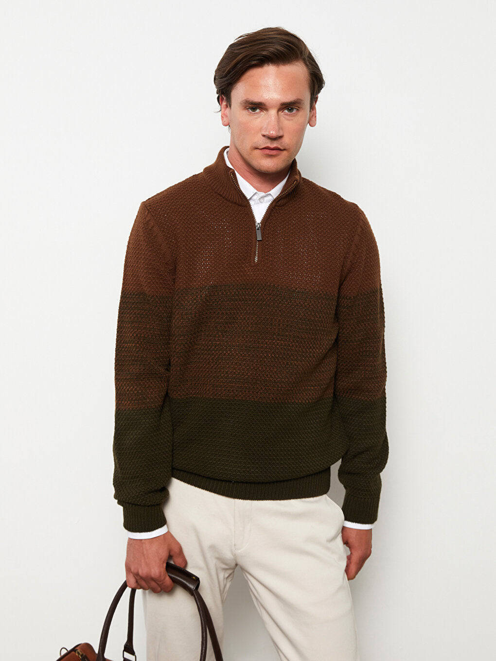 High Collar Long Sleeve Color Block Men's Knitwear Sweater