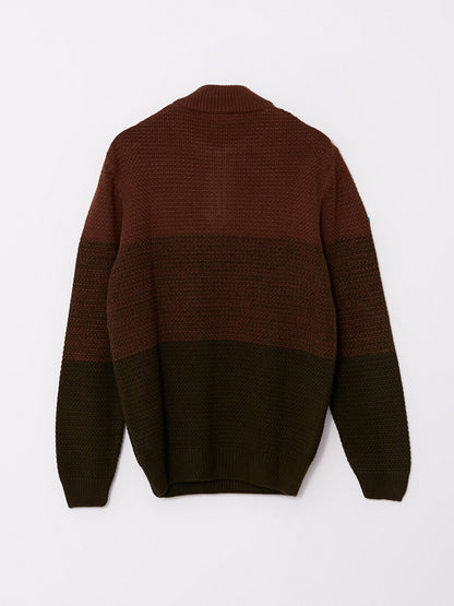 High Collar Long Sleeve Color Block Men's Knitwear Sweater