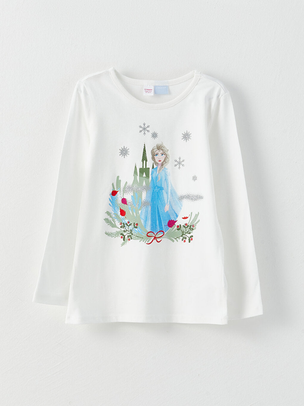 Crew Neck Elsa Printed Long Sleeve Girl's Pajama Set