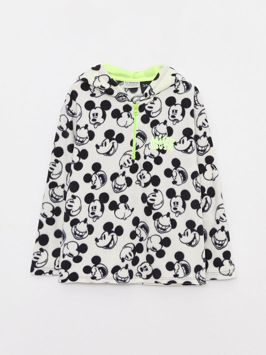 Hooded Mickey Mouse Patterned Long Sleeve Fleece Girl's Sweatshirt