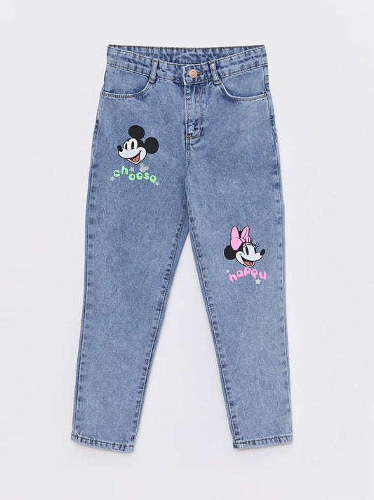 Minnie and Mickey Mouse Printed Girls' Jean Trousers