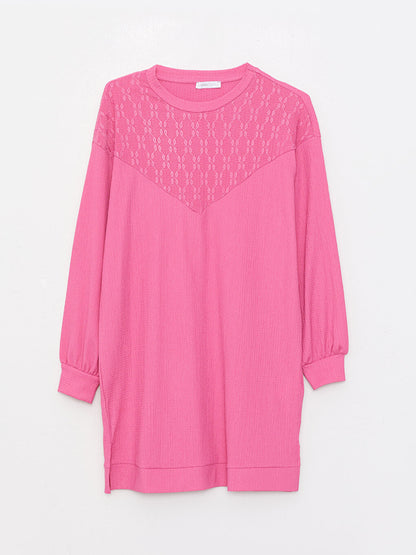 Crew Neck Embroidered Long Sleeve Women's Tunic