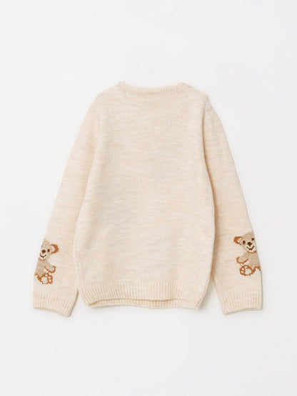 Crew Neck Patterned Long Sleeve Girl's Knitwear Sweater