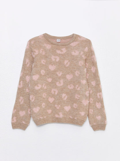 Crew Neck Patterned Long Sleeve Girl's Knitwear Sweater