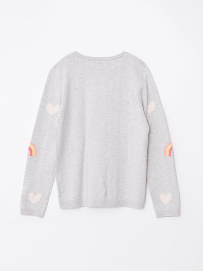 Crew Neck Patterned Long Sleeve Girl's Knitwear Sweater