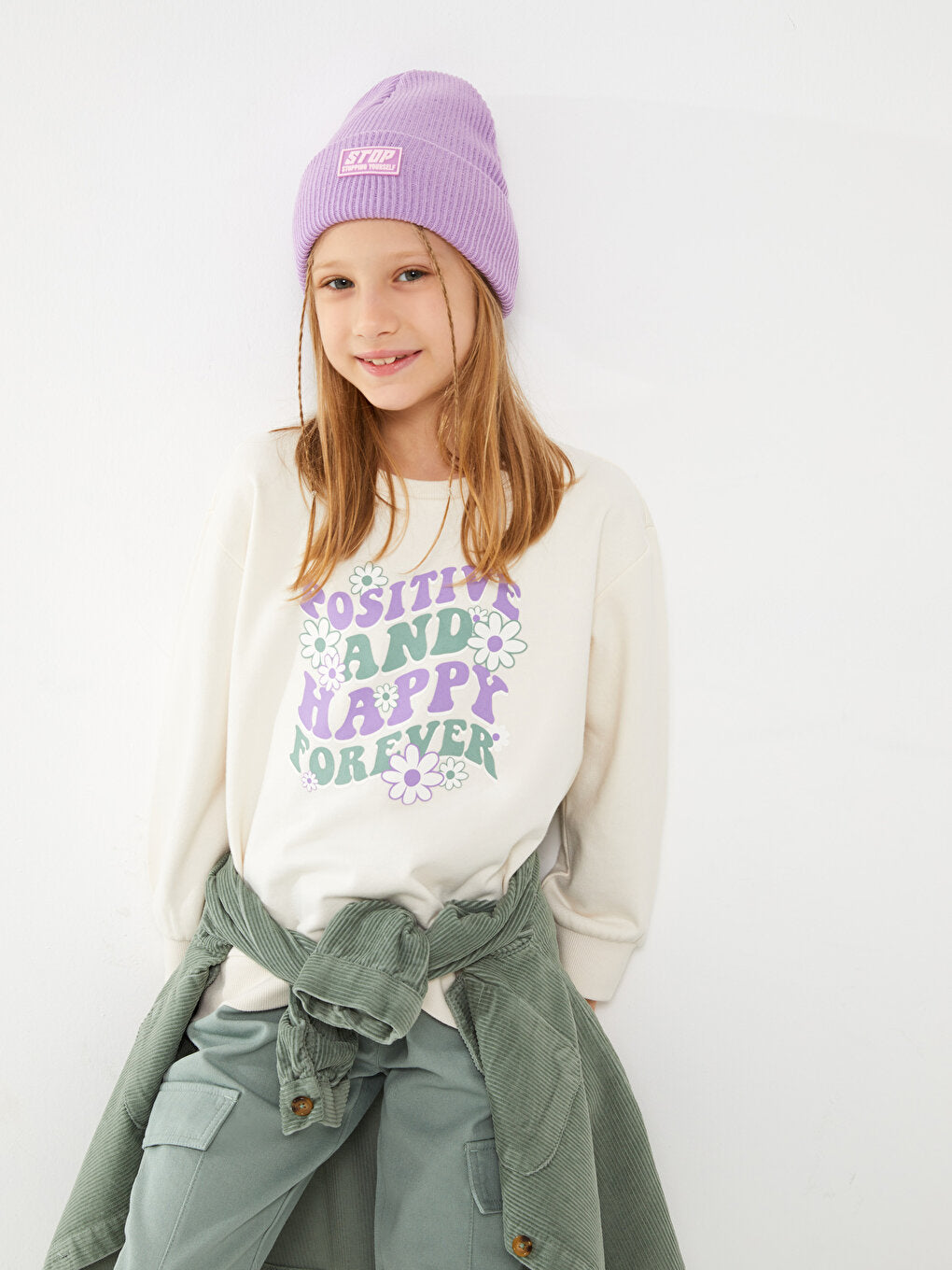 Crew Neck Printed Long Sleeve Girl's Sweatshirt