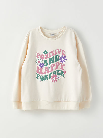 Crew Neck Printed Long Sleeve Girl's Sweatshirt