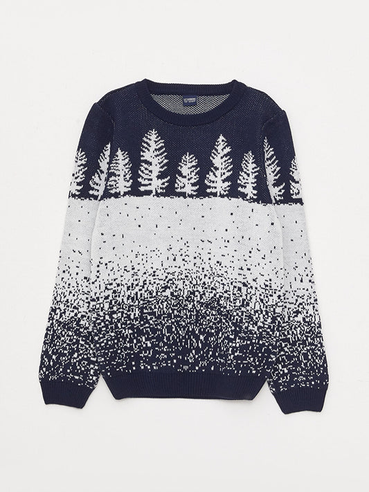 Crew Neck Patterned Long Sleeve Boy's Knitwear Sweater