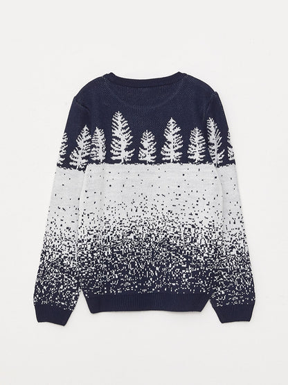 Crew Neck Patterned Long Sleeve Boy's Knitwear Sweater