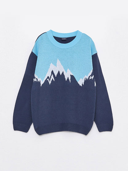 Crew Neck Patterned Long Sleeve Boy's Knitwear Sweater