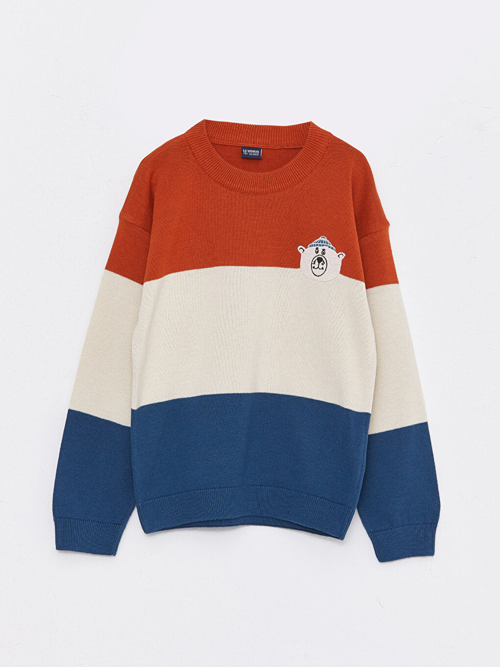 Crew Neck Color Block Long Sleeve Boy's Knitwear Sweater