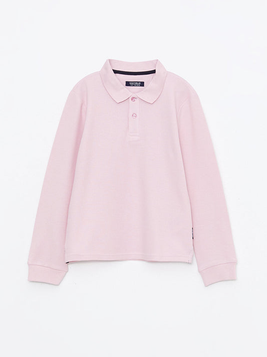 Polo Neck Basic Long Sleeve Girls' T-Shirt