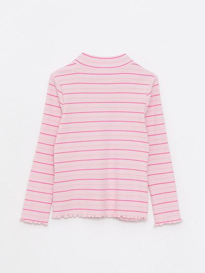 Half Turtleneck Striped Long Sleeve Girl's T-Shirt