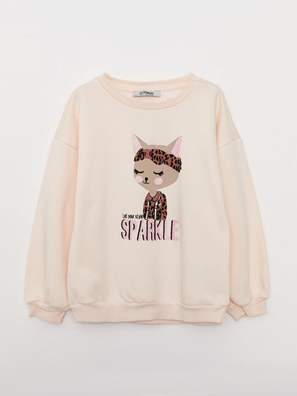 Crew Neck Printed Long Sleeve Girl's Sweatshirt