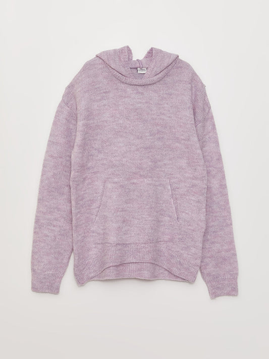 Hooded Basic Long Sleeve Girl's Knitwear Sweater