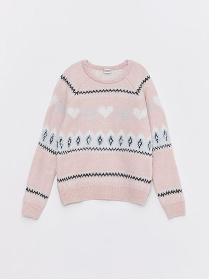 Crew Neck Patterned Long Sleeve Girl's Knitwear Sweater