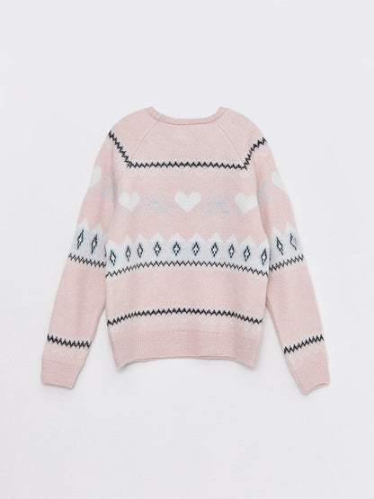 Crew Neck Patterned Long Sleeve Girl's Knitwear Sweater