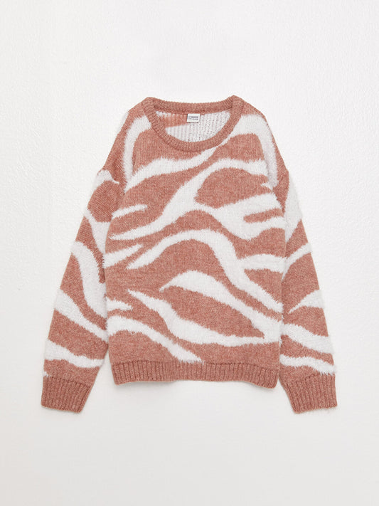 Crew Neck Patterned Long Sleeve Girl's Knitwear Sweater